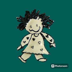 VTG SFJ Black and White Monochrome Heart Marci Valentine's Brooch Pin